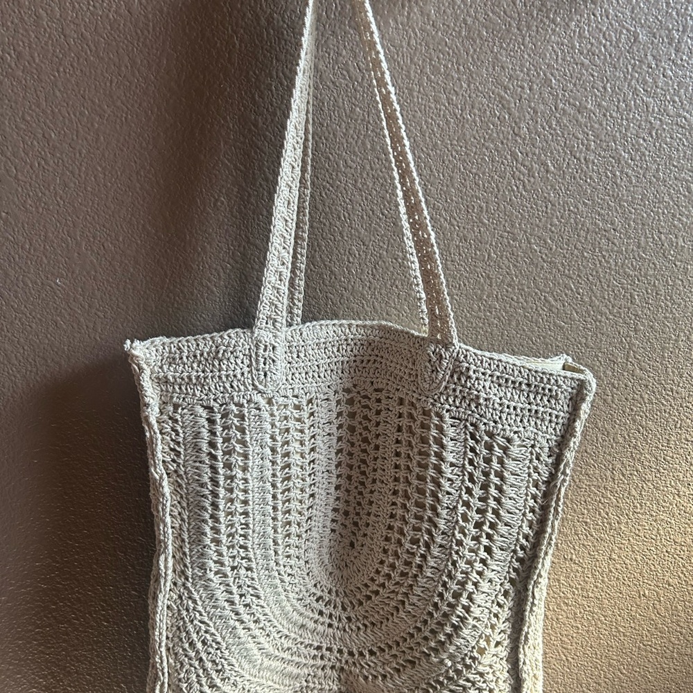 Cream Crochet Tote Bag